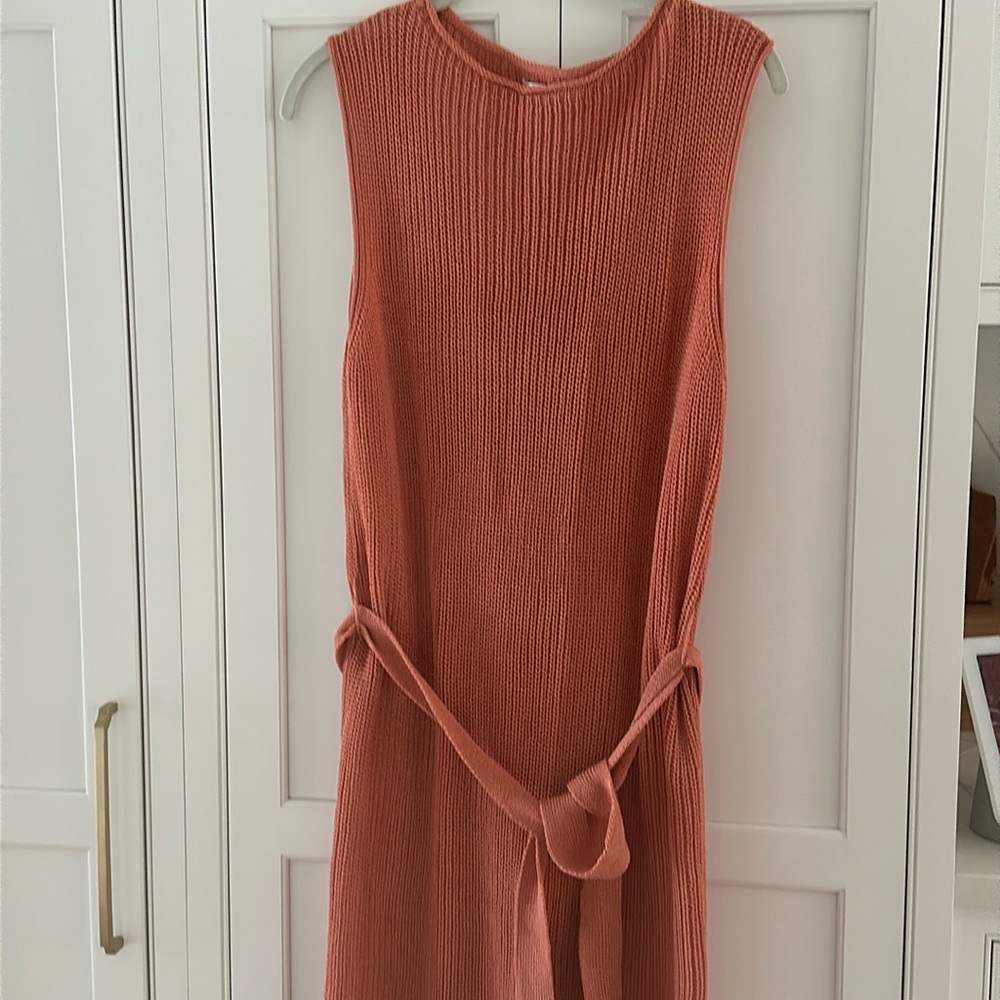 Sandra Sleeveless Tie Waist Coverup Maxi Dress, size L, Salmon color.